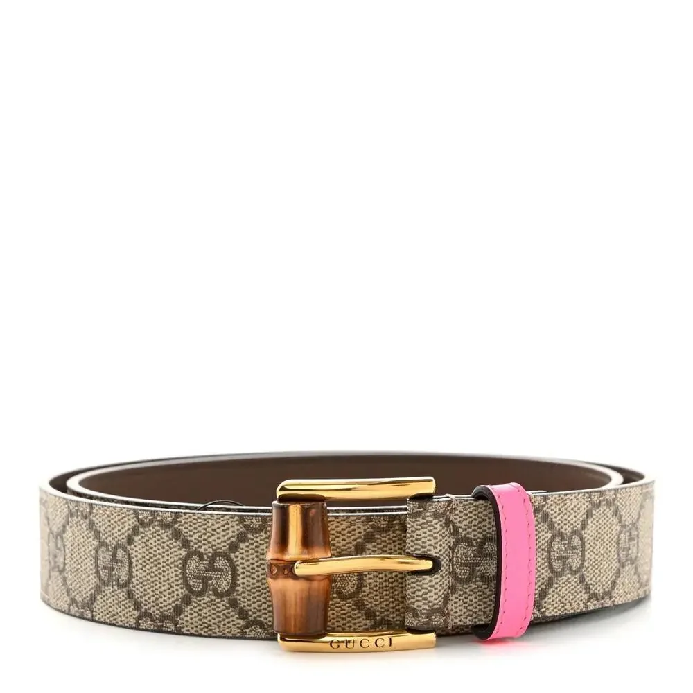 BNWT Gucci GG Supreme Monogram Dollar Calfskin Bamboo 30mm Belt Size 75/30 - Picture 2 of 5